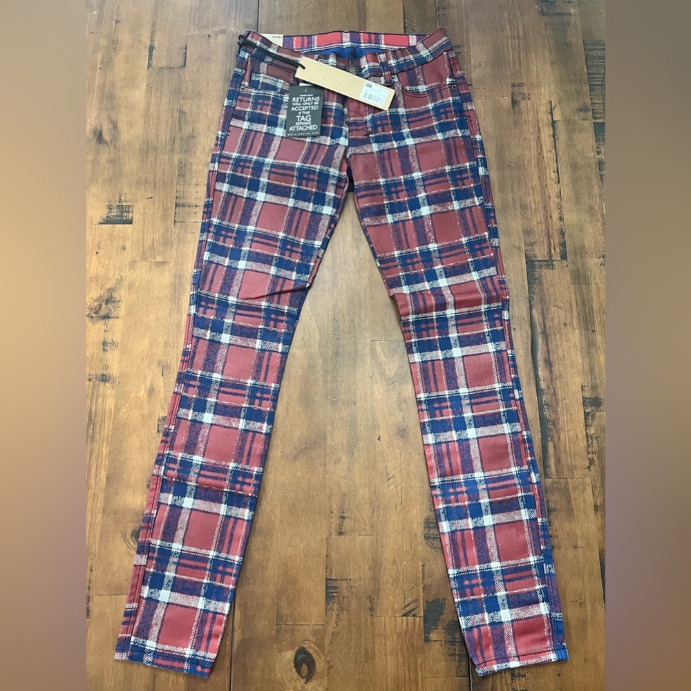 Ksubi Pants Womens 27 England Homeland Skinny Low Rise Super Stretch Wax Plaid